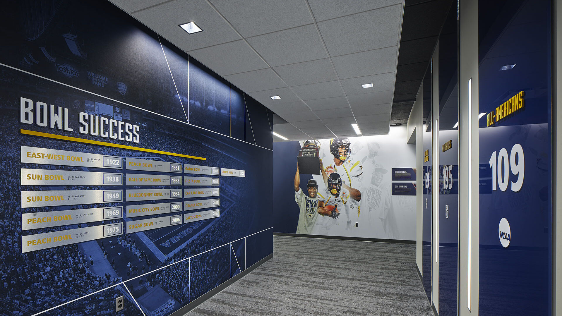 Milan Puskar Center Football Hallway displays honoring team accomplishments