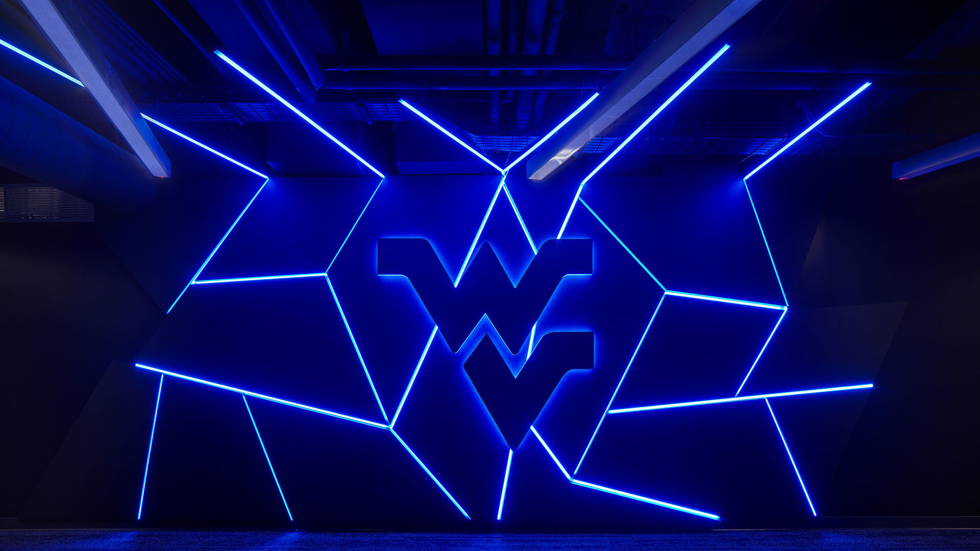 Milan Puskar Center Hype Wall with all blue lights on