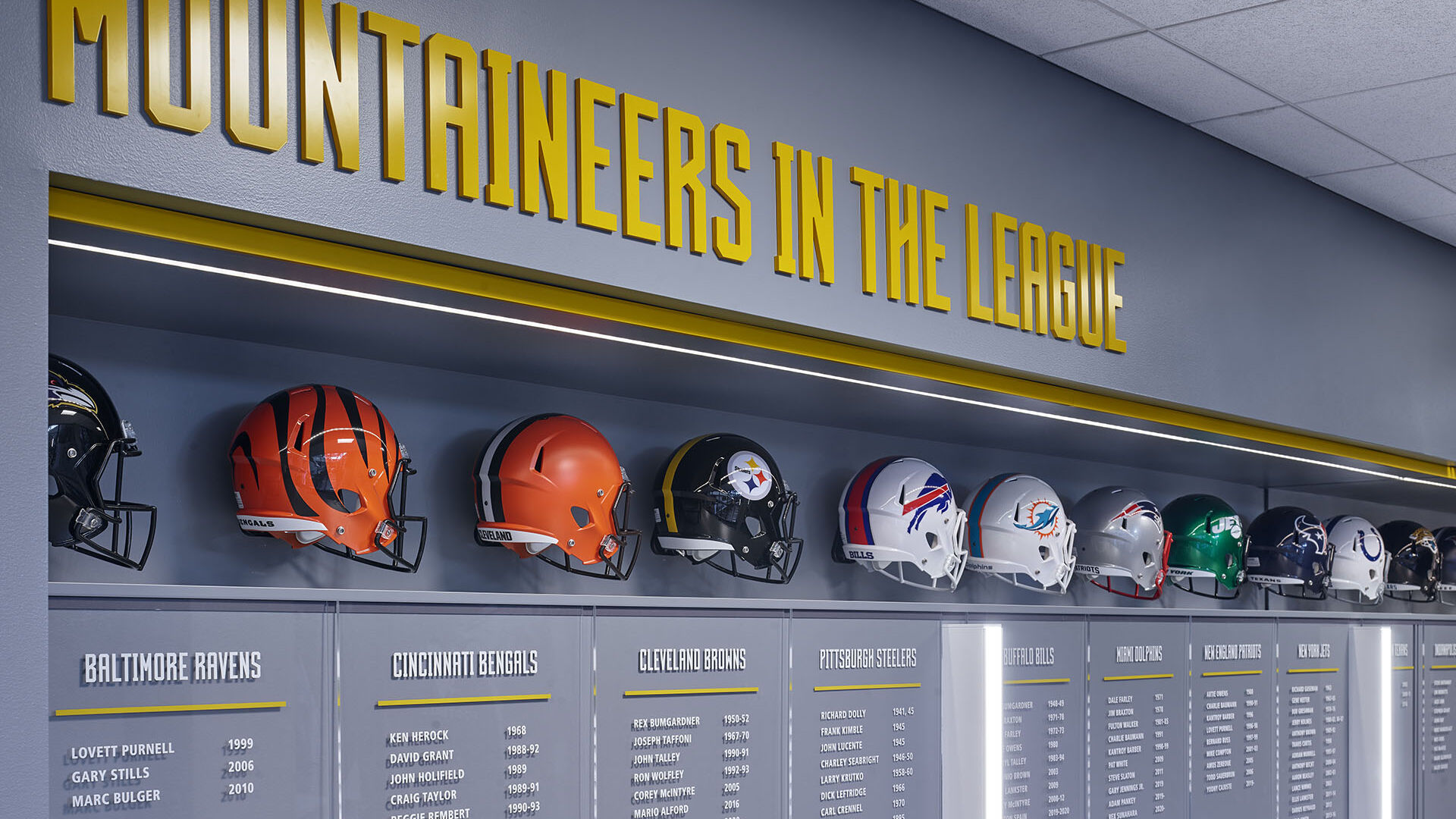 Milan Puskar Center Football Hallway honoring Mountaineer players in the NFL