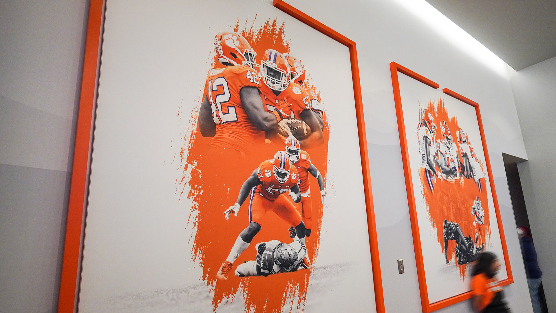 Framed Wall Graphics of Clemson Football Players at Clemson's Masters Club